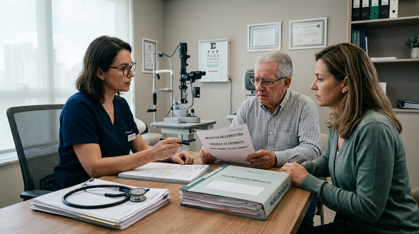 Seu plano negou cirurgia de catarata porque "óculos resolve". Isso é ilegal.