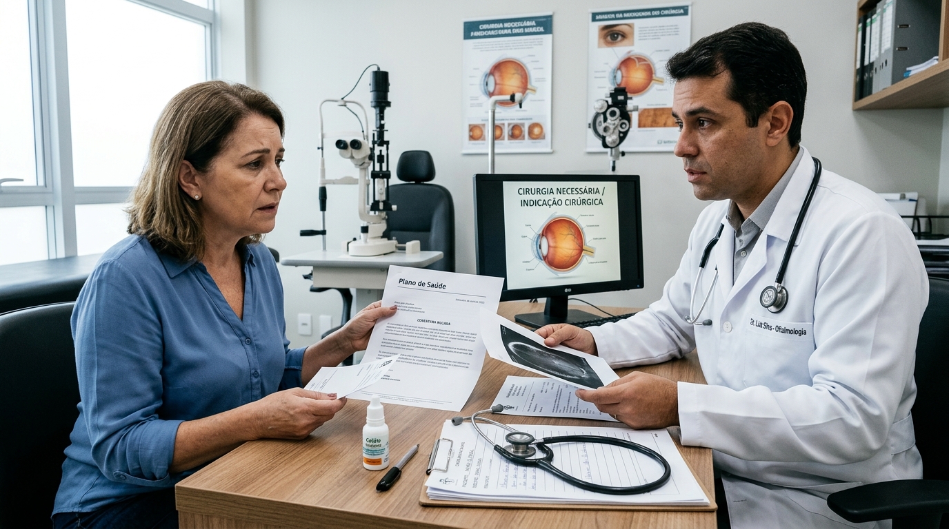 Seu plano disse que colírio resolve. O médico disse que você precisa de cirurgia. Quem tem razão?